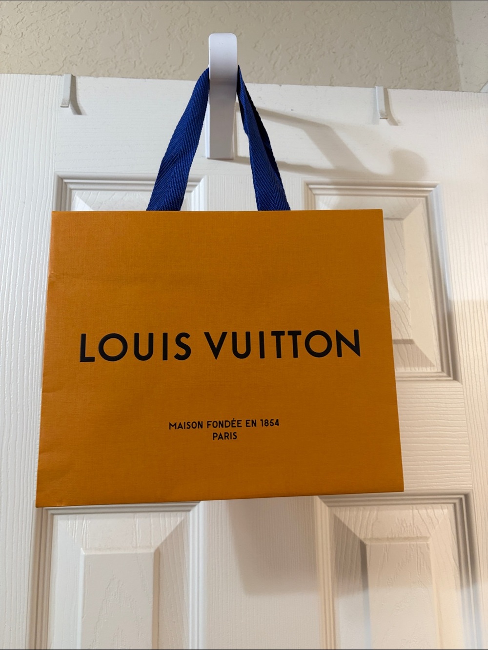 Louis Vuitton Orange Gift Bag with Blue Ribbon Handles